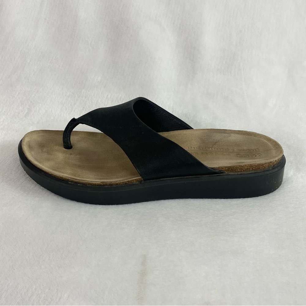 Ecco Corksphere Women's Thong Sandal Size 8 EU 39 Black Leather Flip Flops - Picture 2 of 11
